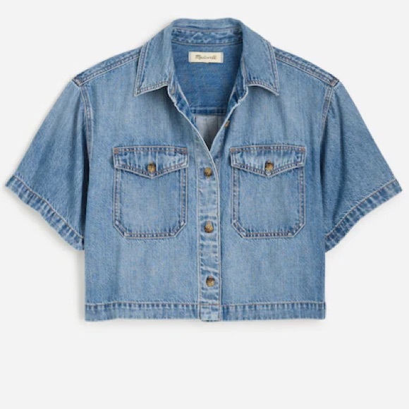 Madewell NWT Boxy Crop Button Up Shirt Airy Denim Edition Medium in Hallstead - Picture 6 of 12